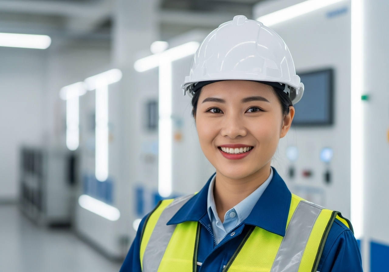 Professional Chinese female engineer ready to discuss your procurement needs
