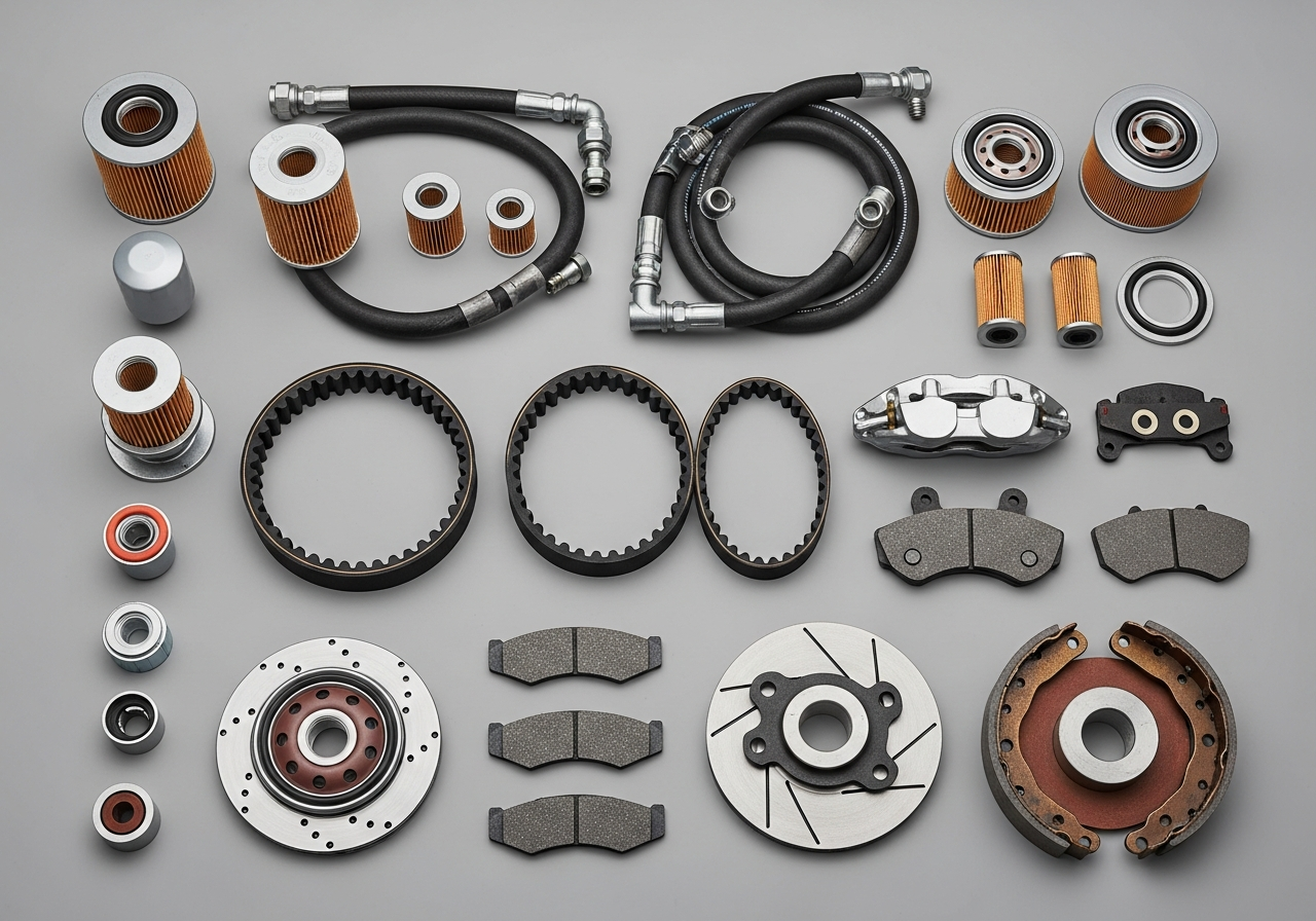 Mining mobile fleet spare parts and consumables — filters, belts, hoses, and brake components